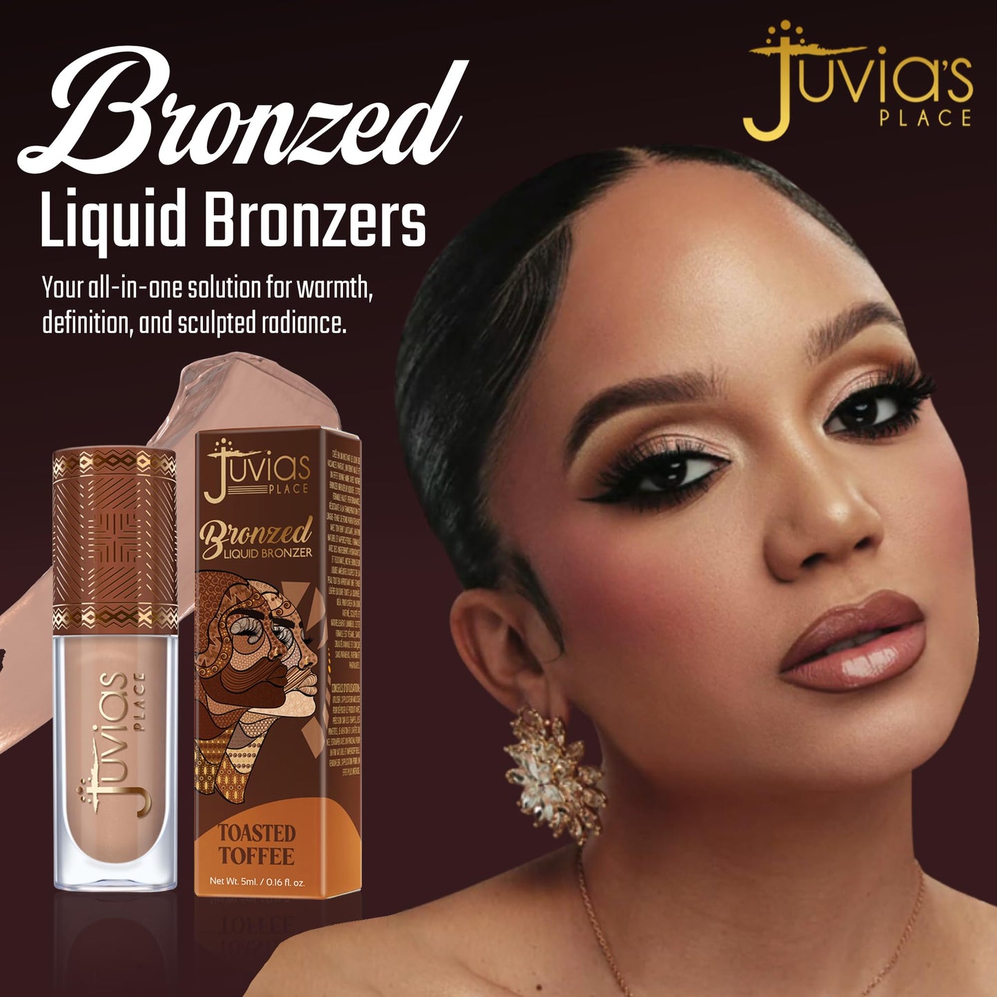 Juvia’s Place Bronzed Liquid Bronzer - Toasted Toffee - Liquid Bronzer for Face w/Silky Blendable Texture - Buildable Coverage for Natural Contour & Dimension - Easy-to-Blend Patch-Proof Formula
