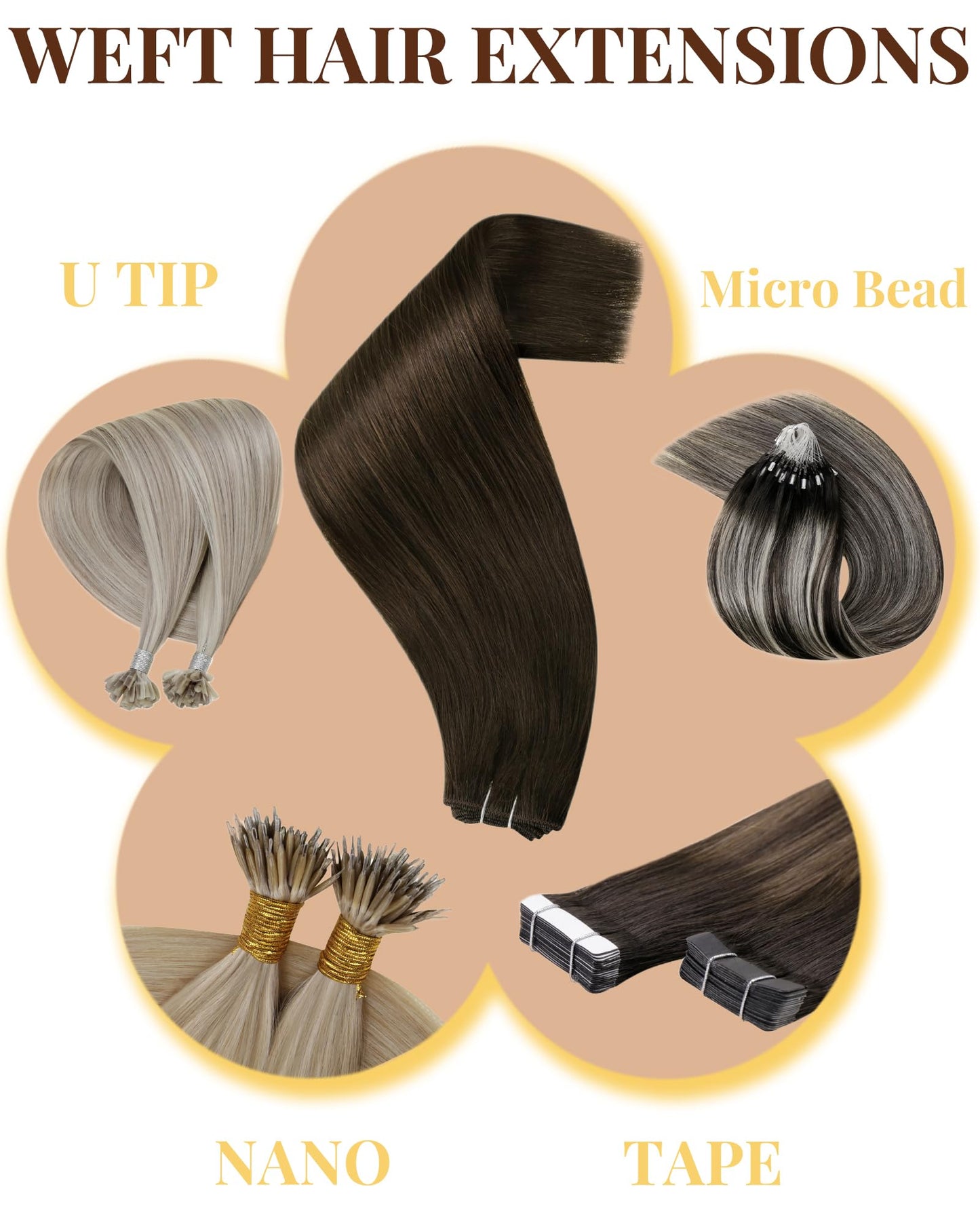 Hetto Weft Hair Extensions Human Hair Ash Blonde Highlight 14 In 80g Office