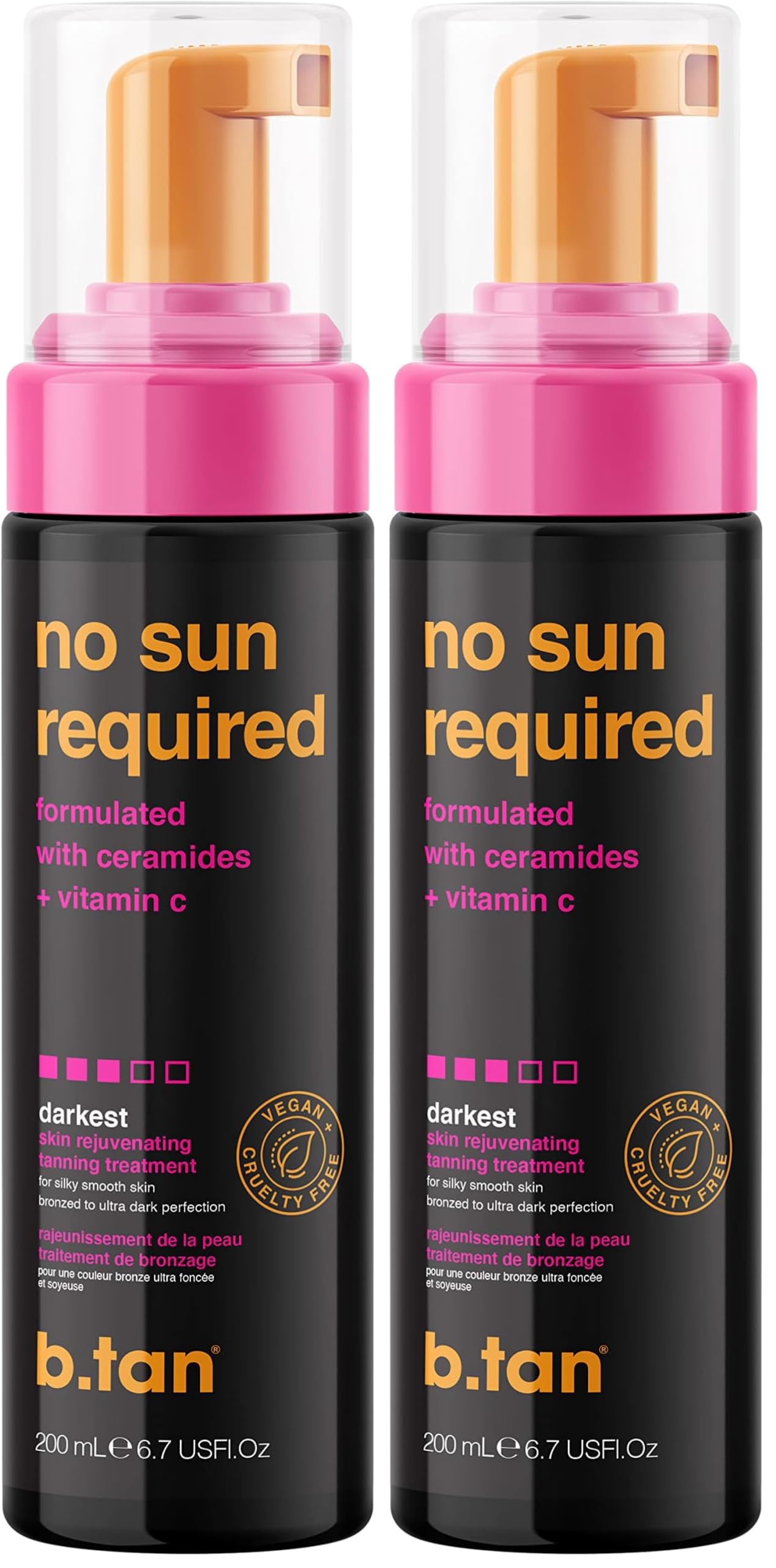 b.tan Dark Self Tanner Mousse | No Sun Required - Fast, 1 Hour Express, Darkest, Rejuvenating Sunless Tanning Treatment With Ceramides + Vitamin C, No Fake Tan Smell, Cruelty Free, 6.7 Fl Oz