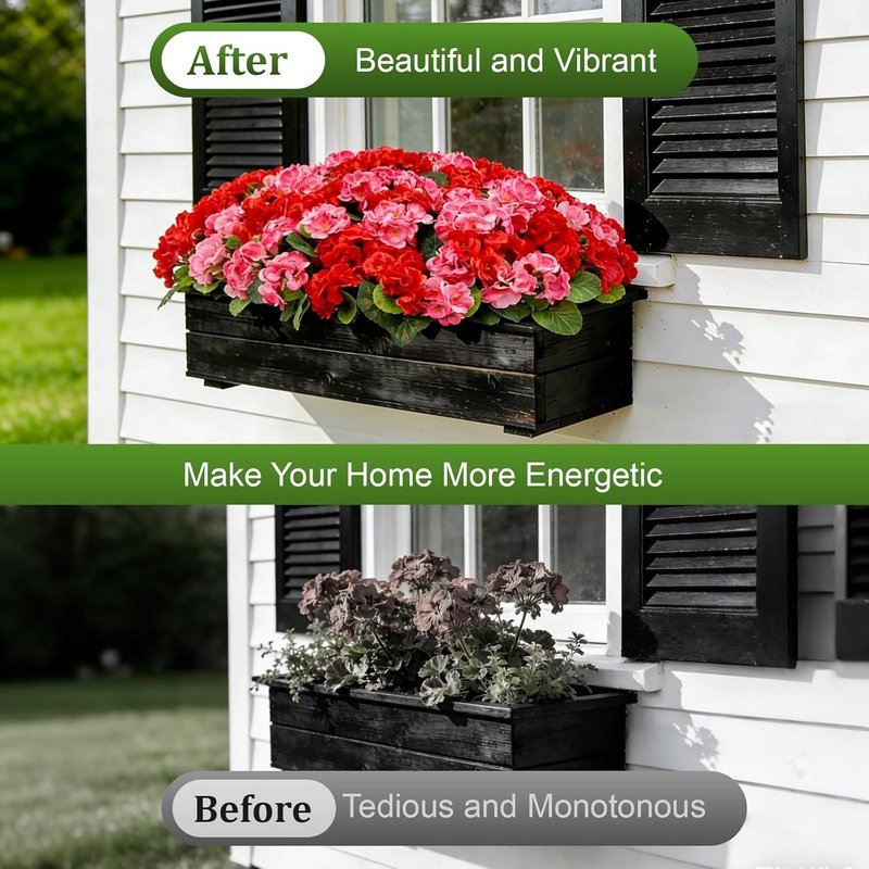 Artificial Geranium Flowers - 8 Bundles UV Resistant Fake Plants | Red & Pink for Outdoor Decor, Home & Garden