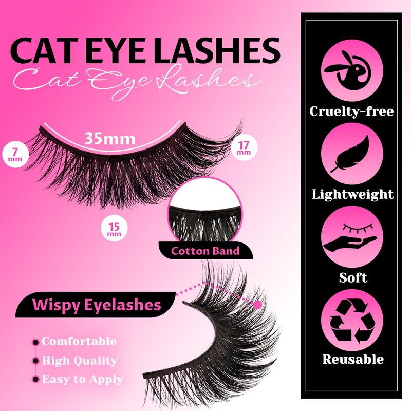 Veleasha Cat Eye Lashes Natural Look Fox False Eyelashes Gorgeous Wispy & Lightweight Faux Mink Lashes for Doll Eye Makeup 5 Pairs Pack (Charming)