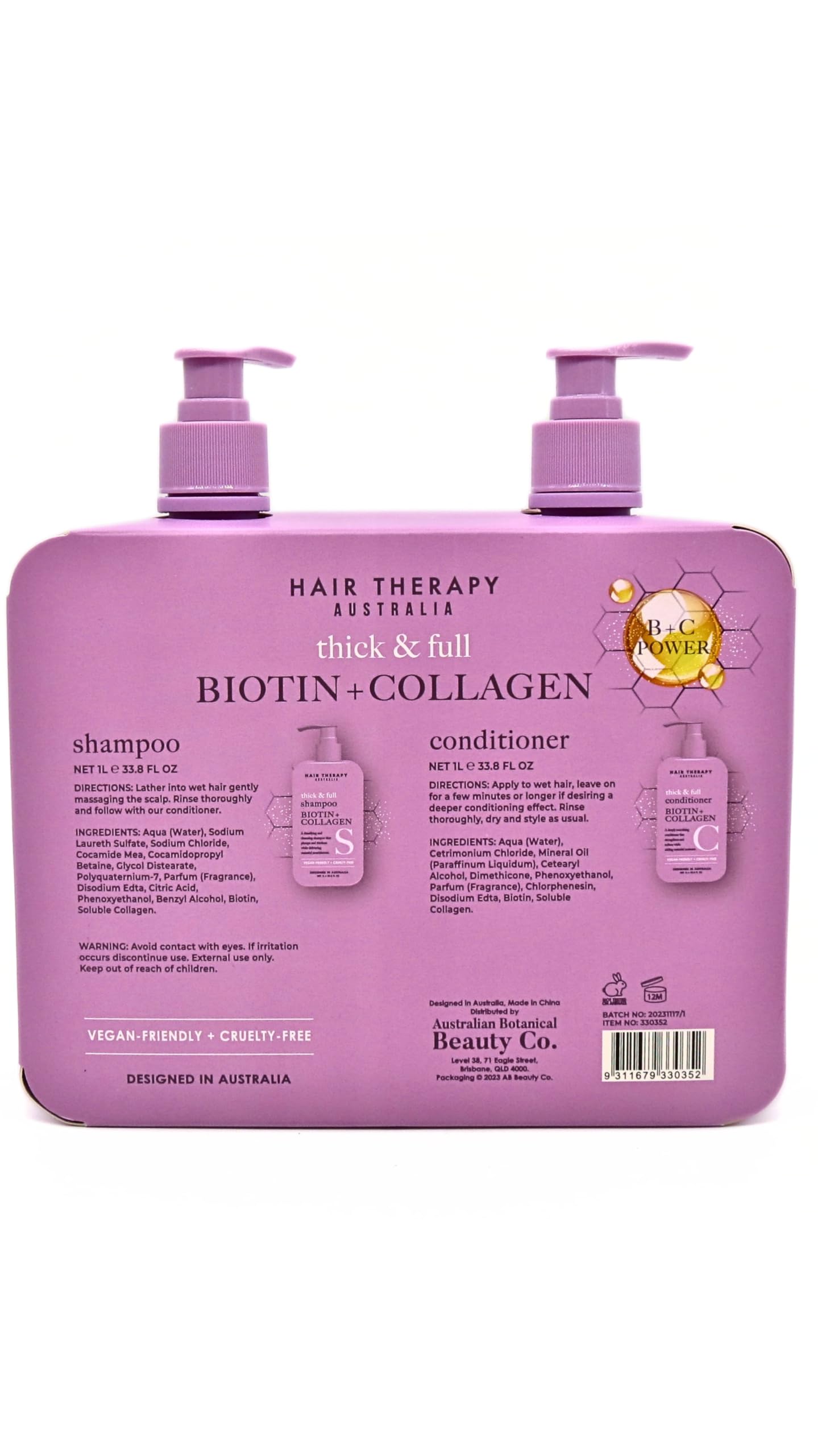 Hair Therapy Australia Thick & Full Shampoo & Conditioner Set | Biotin + Collagen | Deep Nourishing, Strenghtening, Softening, Purple
