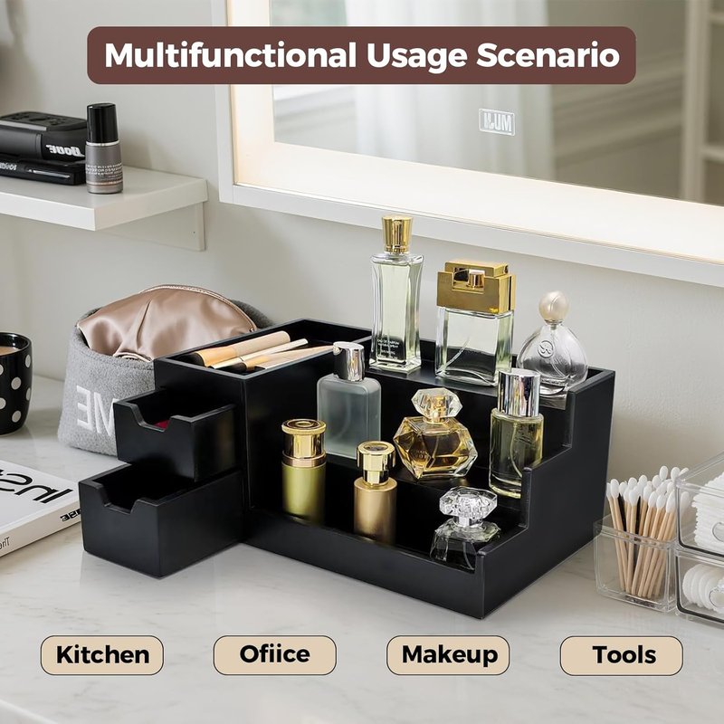 Perfume & Makeup Organizer - Stylish Wooden Rack for Cologne & Skincare | Black