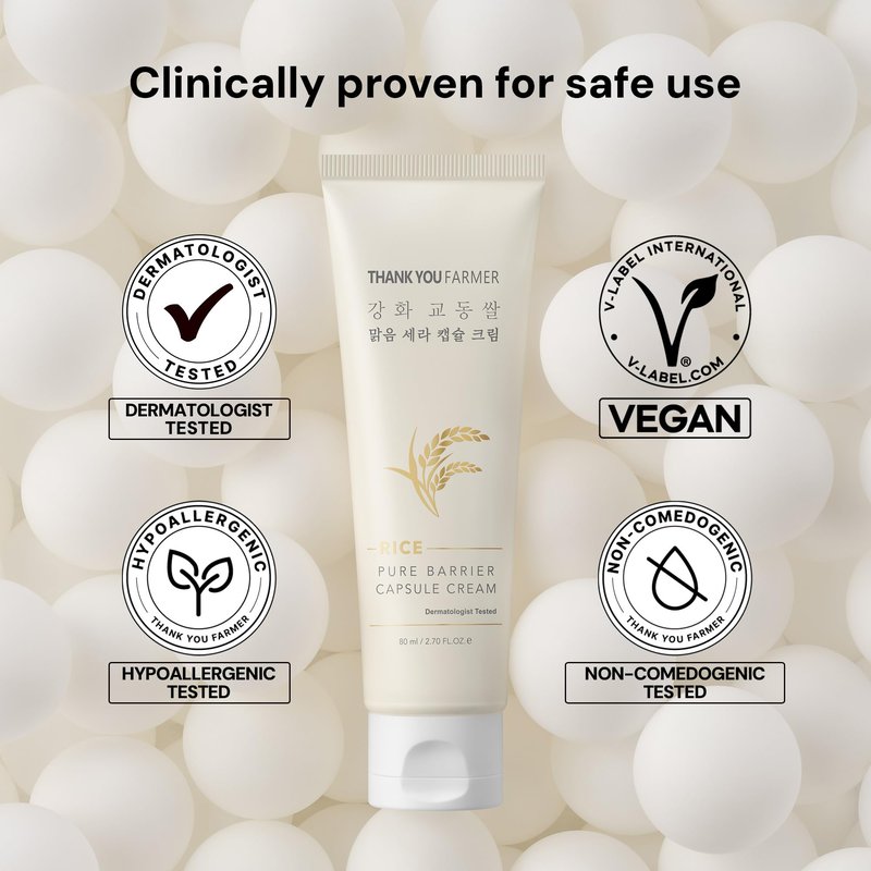 Rice Pure Barrier Capsule Cream - Moisturizing & Skin Barrier Cream | Hypoallergenic, Dermatologist Tested | Korean Skincare with Ceramide Capsules & Korean Rice Extract