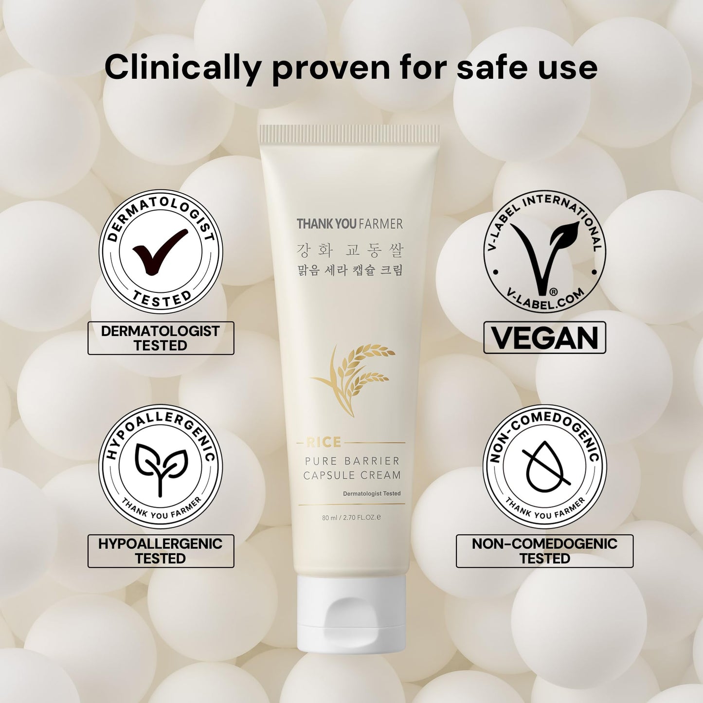 THANKYOU FARMER Rice Pure Barrier Capsule Cream - Moisturizing & Skin Barrier Cream | Hypoallergenic, Dermatologist Tested | Korean Skincare with Ceramide Capsules & Korean Rice Extract