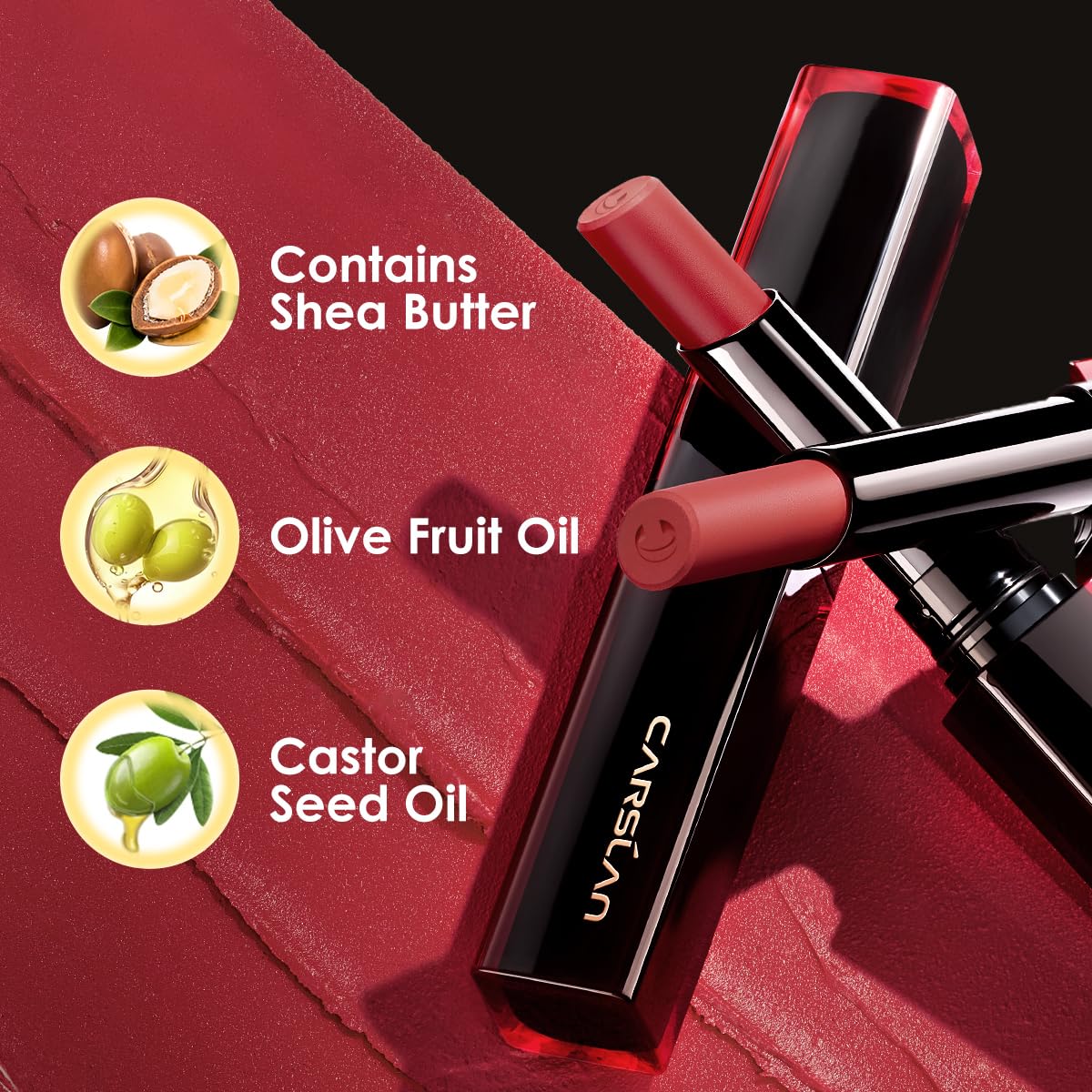 CARSLAN Light Cream Longwear Lipstick, 12H Longlasting Matte Lipstick, High Impact Lip color with Moisturizing Formula with Vitamin E, M01, 0.06 Oz
