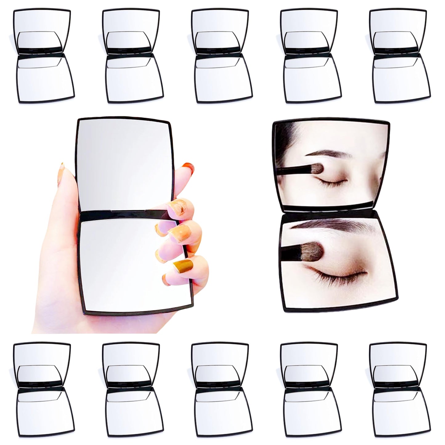 EUTECH 12 Pcs Fashion Compact Cosmetic Mirror, Elegant Compact Purses Makeup Mirror, Small Compact Mirror 2 x 1 Magnification, Square Compact Mirror, Perfect for Purses - Travel, Black