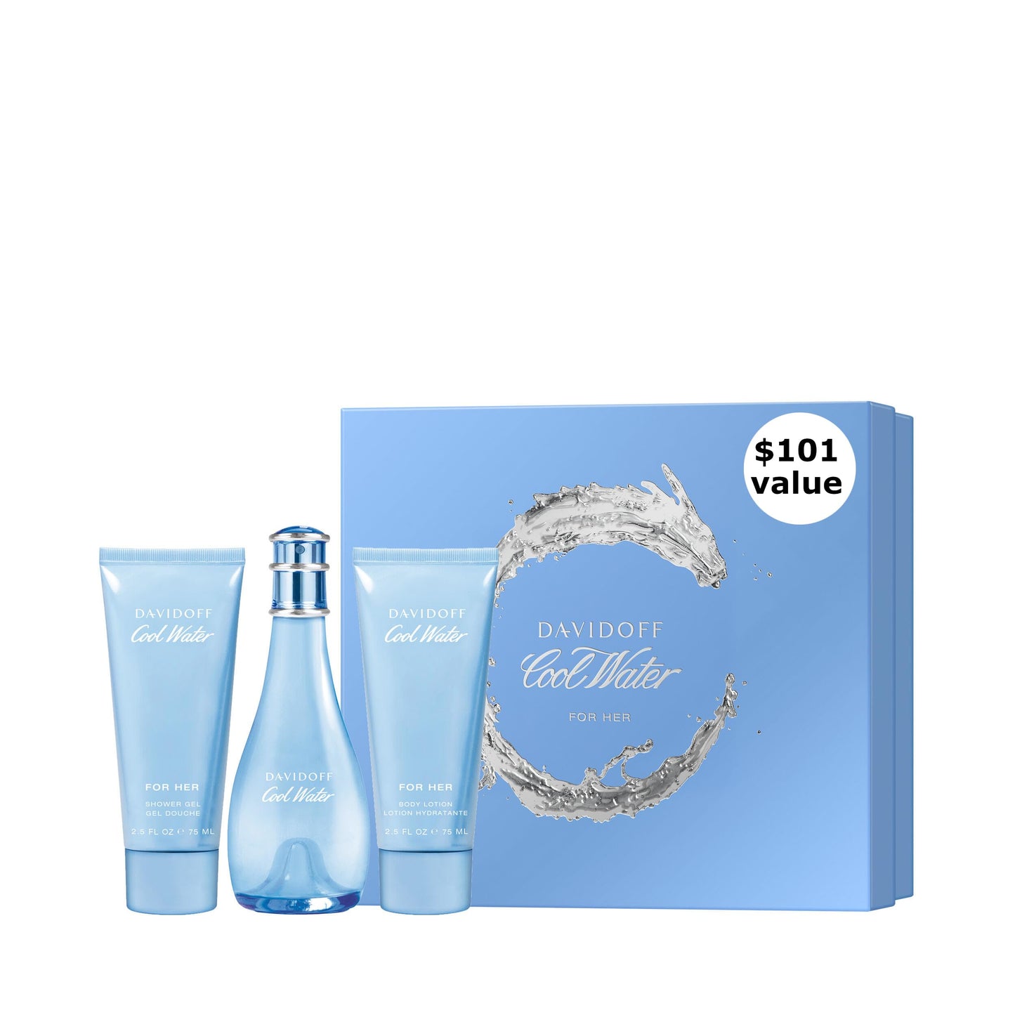 Davidoff Cool Water Woman Eau de Toilette for Women, Shower Gel & Body Lotion Gift Set