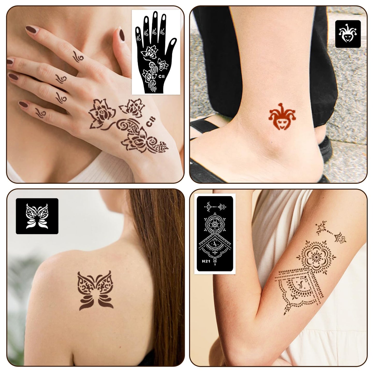 Henna Tattoo Stencils Kit 18 Sheets,Henna stencils for hands Temporary Tattoo Stickers for Women and Girls Face Paint Body Art