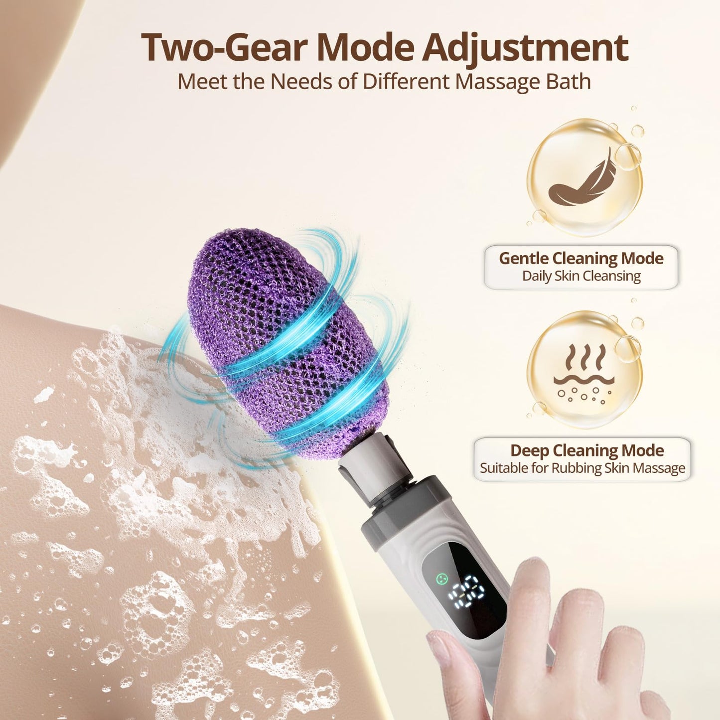 Electric Back Scrubber for Shower Waterproof Exfoliating Body Scrubber with 3 Replacement Heads & 2 Speed Modes for Skin Cleansing Massage Exfoliating Foot Callus Remover