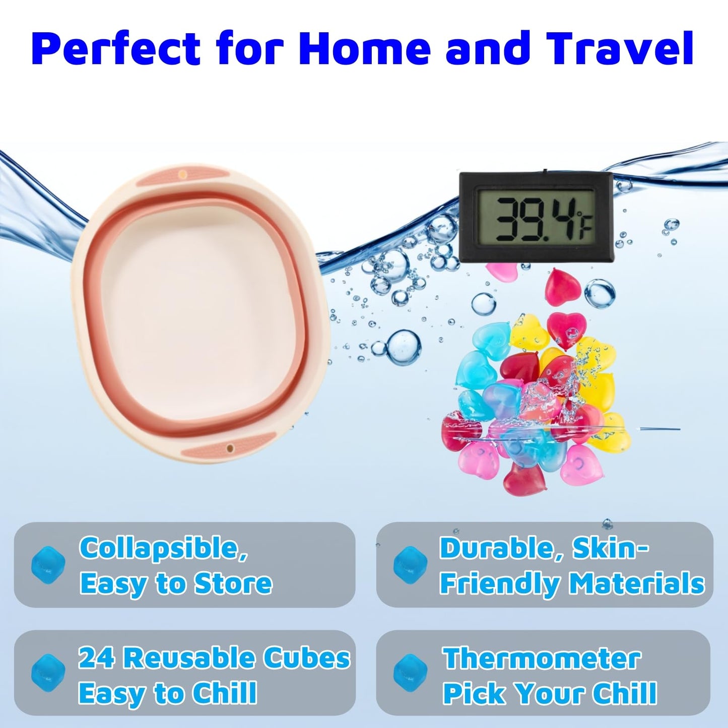 Face Bowl for Ice Bath, Cold Face Plunge Bowl Kit, Foldable Bowl for Face Ice Bath with Reusable Cubes, Portable Cold Plunge Face Bowl, Ice Bowl for Face Cold Plunge Chiller (Blue)