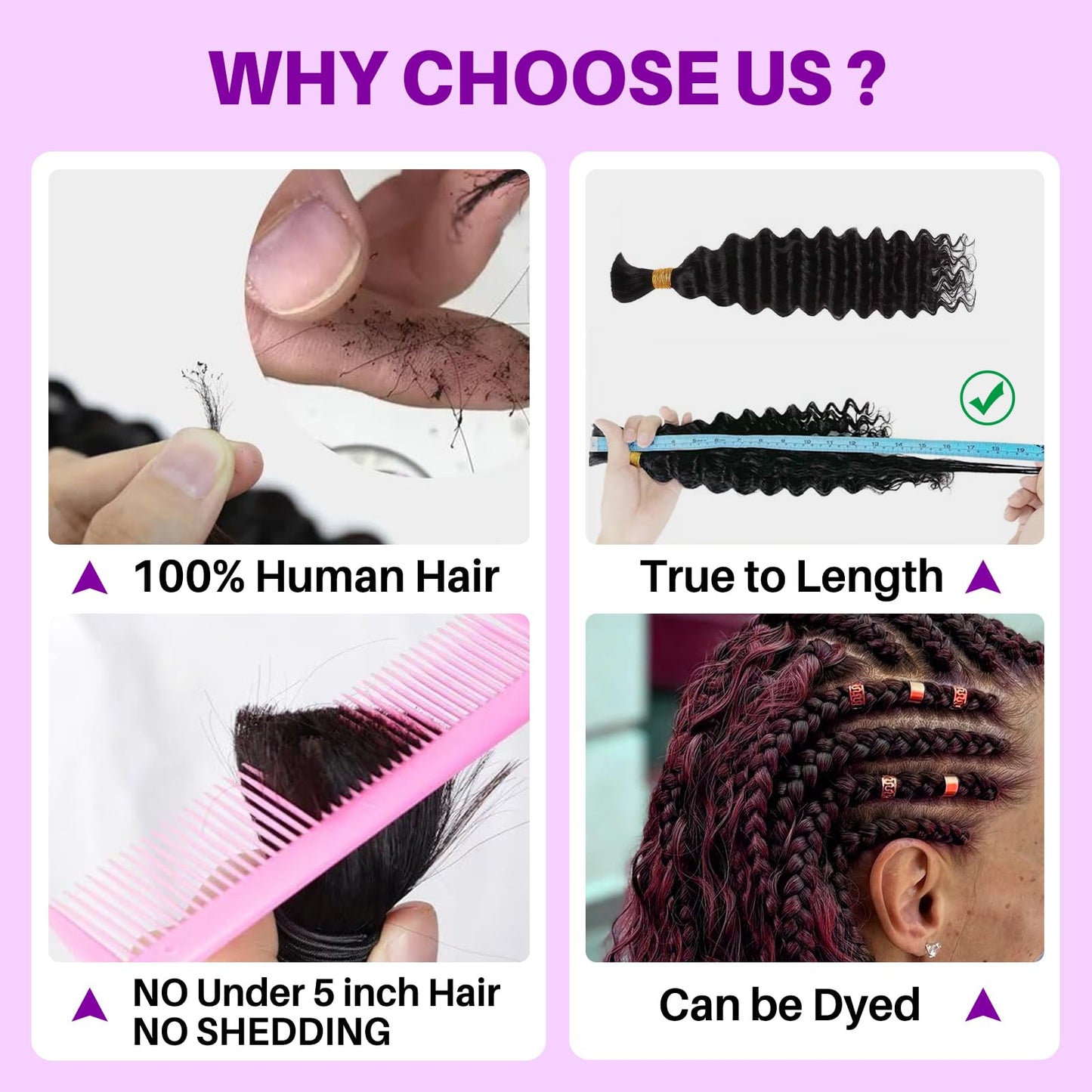 Human Braiding Hair for Boho Braids, Deep Wave Bulk Boho Braids Human Hair for Knotless Curly Bohemian Water Wave Braiding 110g 16 Inch Chocolate Brown (3 No Weft Bundles/Pack)