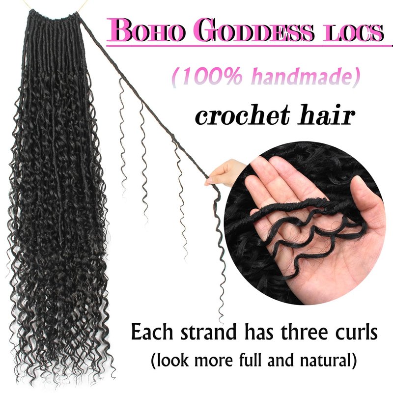 Goddess Locs Crochet Hair 30 Inch Faux Locs Crochet Pre-looped Boho Faux Loc with Curly Ends 8 Packs Long Bohemian River Loc Crochet Hair for Black Women(30Inch,1b/4/30)