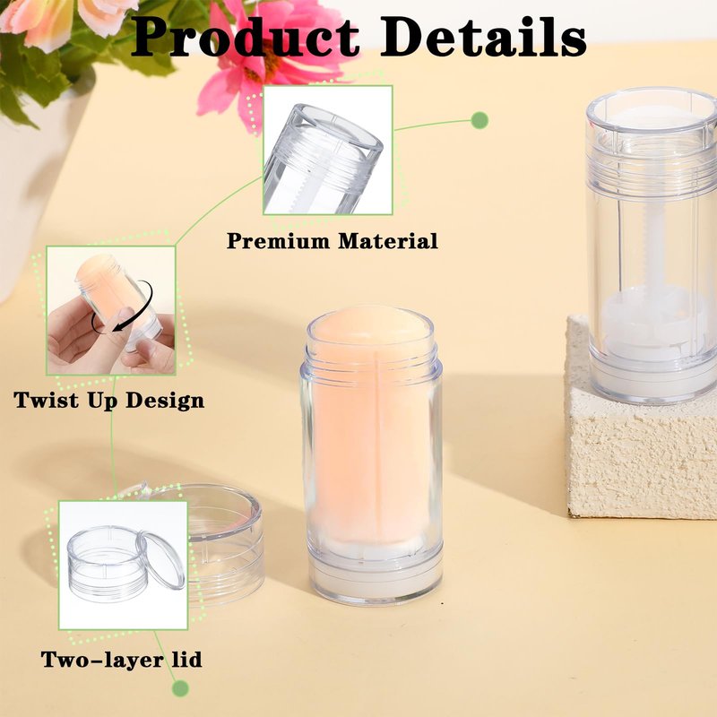 Lemecima 30 Pcs Empty Deodorant Containers Twist Filling Stick up Plastic Deodorant Container Refillable Deodorant Bottles Bottomfill Round Lip Balm Tubes for DIY Lipstick Crayon(30ml,Clear)