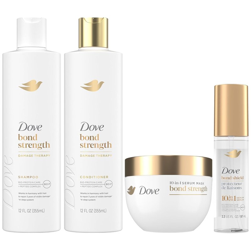 Dove Bond Strength Damage Therapy System | 4-Piece Hair Repair Set with Shampoo, Conditioner, Serum & Mask