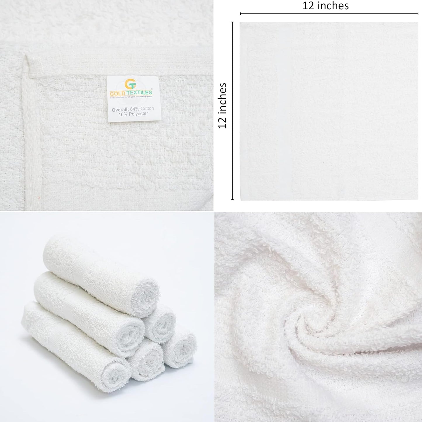 Economy White Washcloths Set - 60 Pack Cotton Blend Cleaning Rags | Quick Drying & Soft Face Cloths (12x12 Inches)