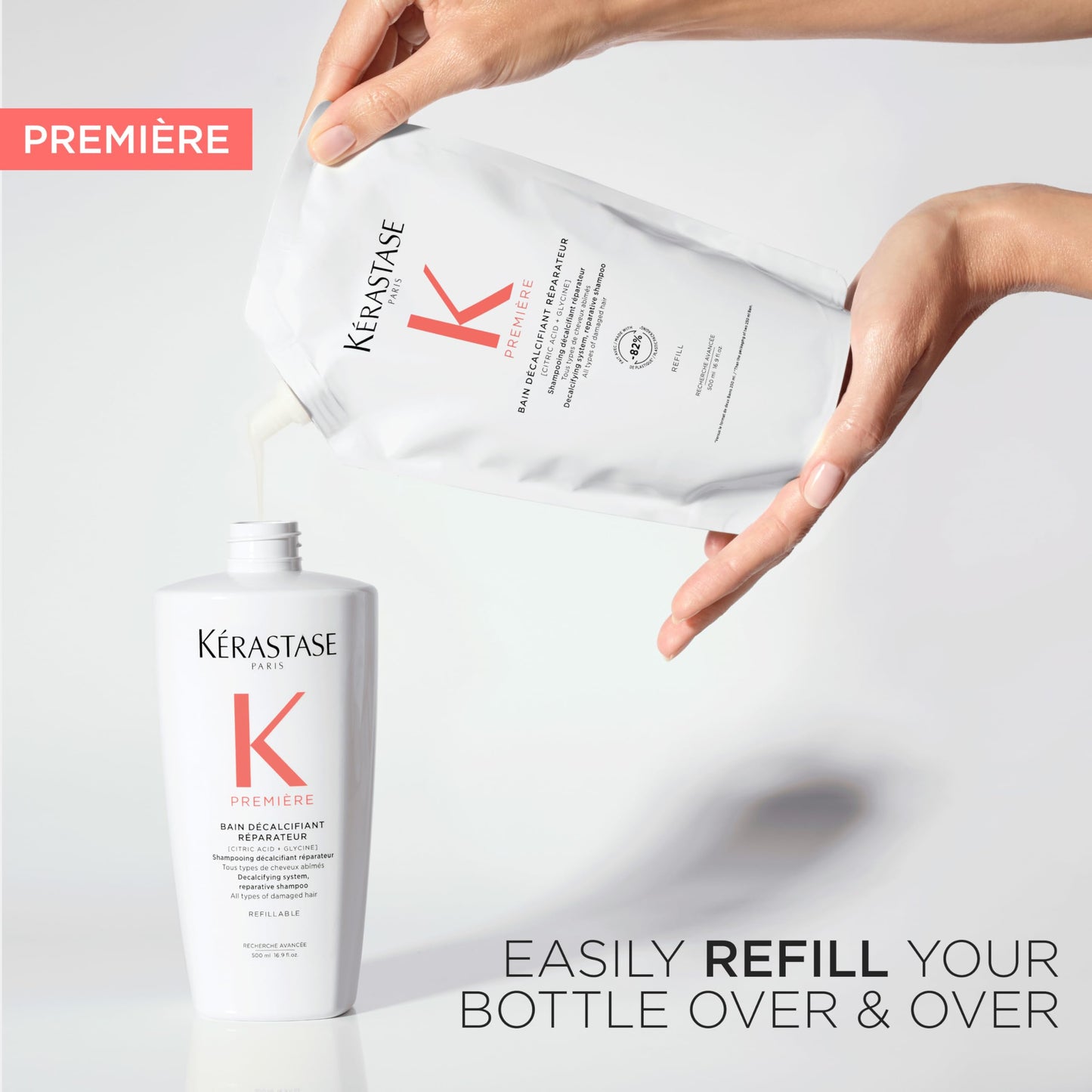Kerastase Premiere Sulfate-Free Hair Repair Shampoo - For All Damaged Hair Types, Strengthens & Smoothes, With Citric Acid, Removes Buildup & Decalcifies, 16.9 Fl Oz (Refill)