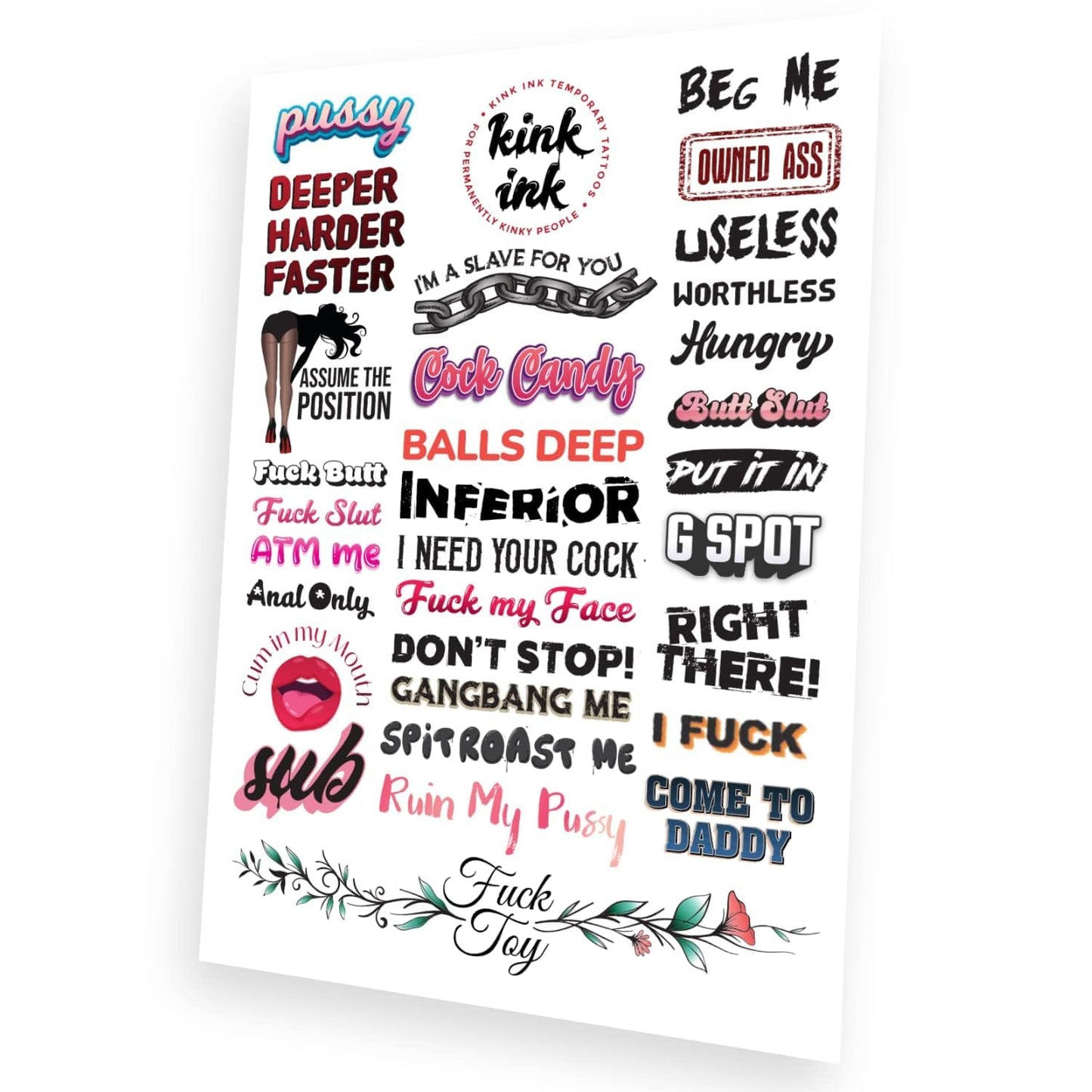 Kink Ink - 31 x Hardcore Words and Phrases Temporary Tattoo Kinky Sticker