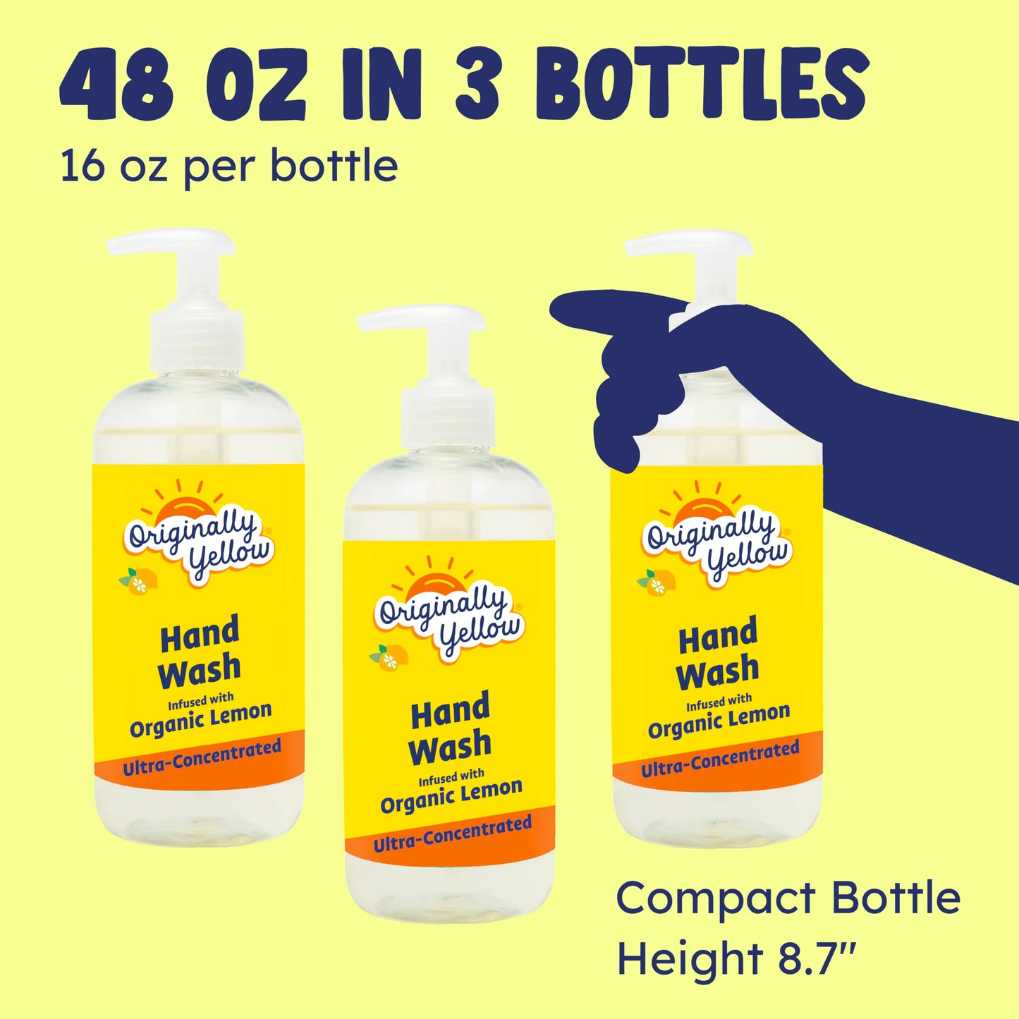 Originally Yellow Hand Soap Infused with Organic Lemon | Gentle Hand Soap |, 16 Fl Oz (3-Pack)