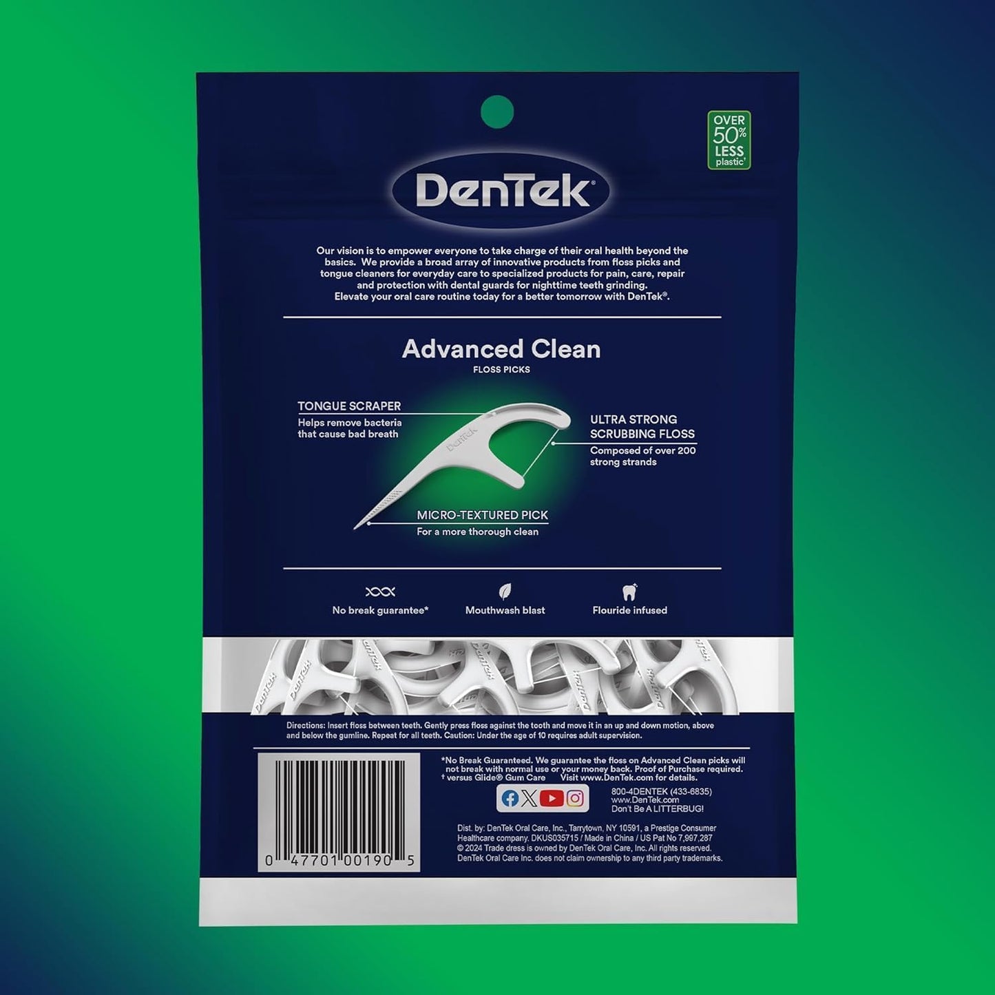 DenTek Triple Clean Advanced Clean Floss Picks, Dental Flossers for Oral Care, 90 Count (Pack of 12)