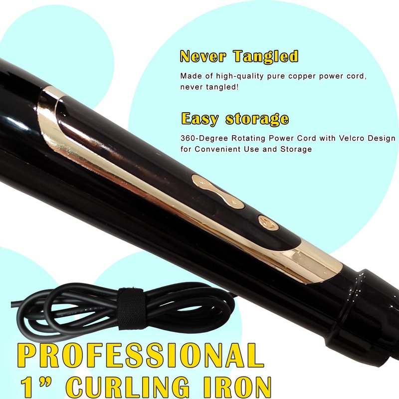 abp 1 Inch Curling Iron Extra Long Barrel with Ceramic Coating for Long/Medium Hair,LED Display Instant Heat up to 450°F with clamp,Hair Waving Style Tool Girls & Women