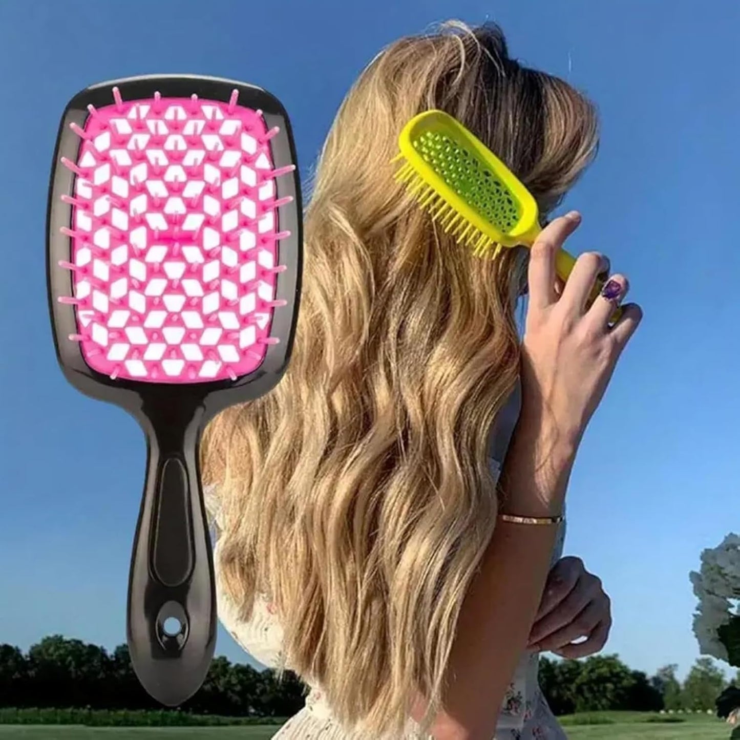 Detangling Hair Brush Set - 2PCS Curly Hair Detangler with Scalp Massage | Black & Pink