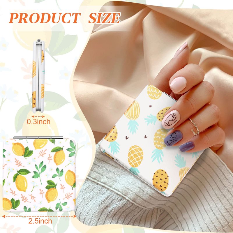 Vicenpal Compact Mirror Small Pocket Fruit Design Mini Magnifying Portable Makeup Compact PU Leather Double Sidepocket Mirror for Mother's Day Women Party Baby Shower Gifts(Square Style)