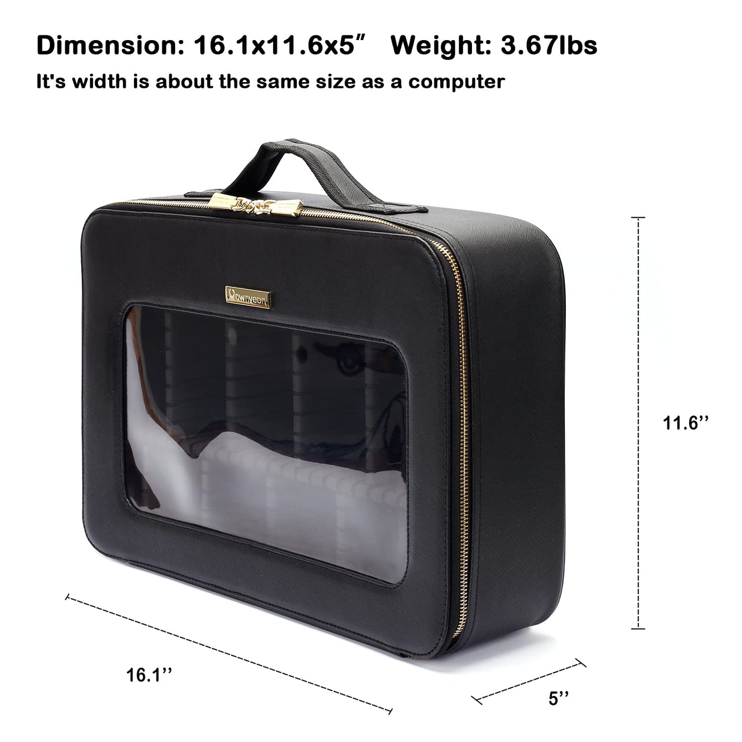 ROWNYEON Large Makeup Train Case Travel Clear EVA Makeup Bag Organizer Visible Waterproof TPU 16.1" Cosmetic Bag for Women