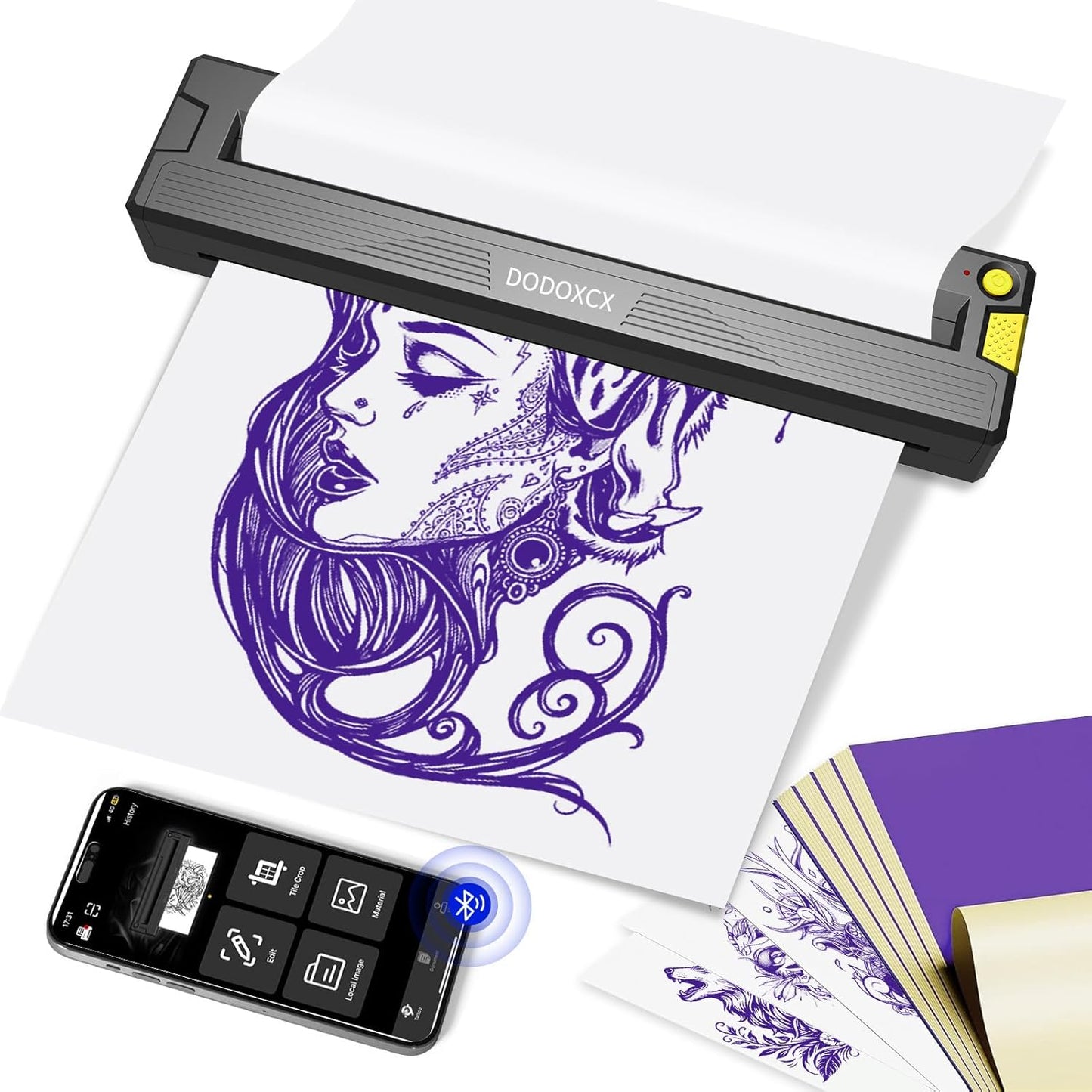 Tattoo Stencil Printer Machine - Wireless Bluetooth Thermal Inkless Printer for Artists | Includes 3 Tattoo Transfer Papers