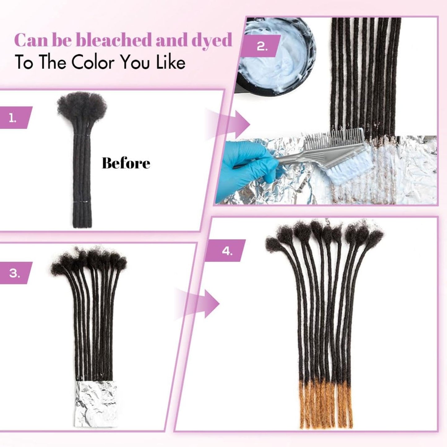 0.6cm Thickness 8 Inch 30 Strands 100% Real Human Hair Dreadlock Extensions for Man/Women Permanent Loc Extensions Bundles Can Be Dyed Bleached Curled and Twisted
