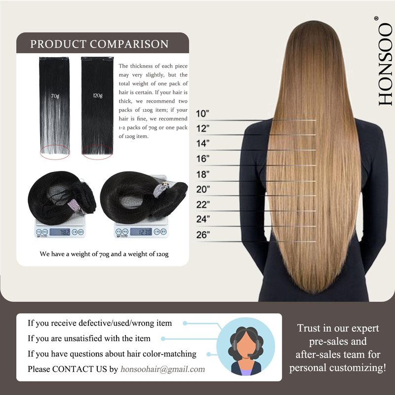 Clip In Hair Extensions - Real Human Hair Dark Brown to Chestnut Brown | 70g 7pcs 12-Inch Remy No Tangles