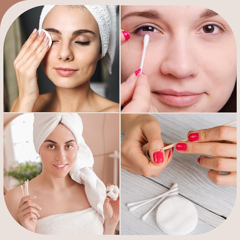 Heigble 2700 Count Hotel Vanity Set Bulk 1000 Cotton Balls 500 Cotton Rounds 1000 Swabs with Double Round Tip 200 Dental Floss Picks for Face Makeup Removal Toiletries