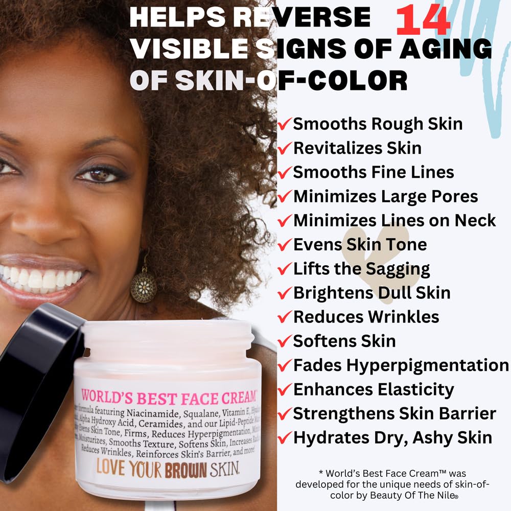 Beauty Of The Nile World’s Best Face Cream™ for Skin-of-Color, Anti Aging Reverse Signs of Aging Hydrates Niacinamide Squalane Hyaluronic Acid, 2 oz