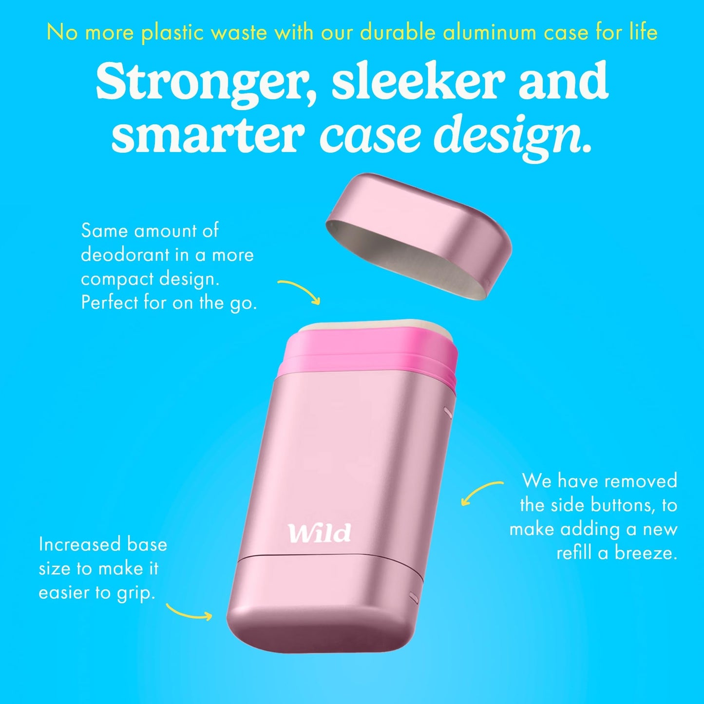 Wild Aluminum Free Natural Deodorant Starter Kit - Refillable Pink Case - Natural Ingredients & 24 Hour Odor Protection - Women's - Fresh Cotton and Sea Salt Scent - Case + 1 Refill