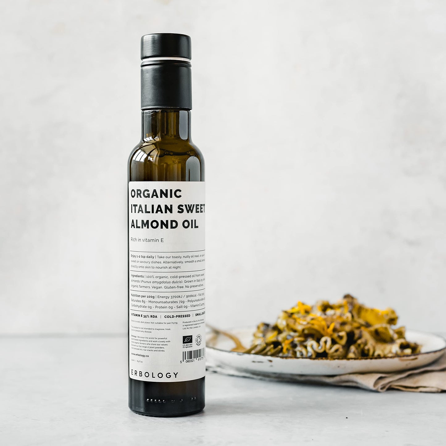 100% Organic Sweet Almond Oil 250ml - Cold-Pressed - Rich in Skin-Nourishing Vitamin E - Straight from Farm in Italy - Non-GMO - No Additives or Preservatives - Recyclable Glass Bottle