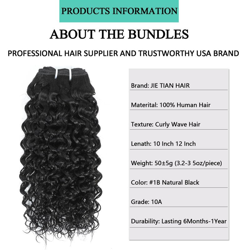 JTdebade Curly Wave Human Hair bundles 10+12 Inch 12A Grade Brazilian 100% Virgin Hair Weave Bundles Human Hair for Black Women (10'' 10'' 12'' 12'')