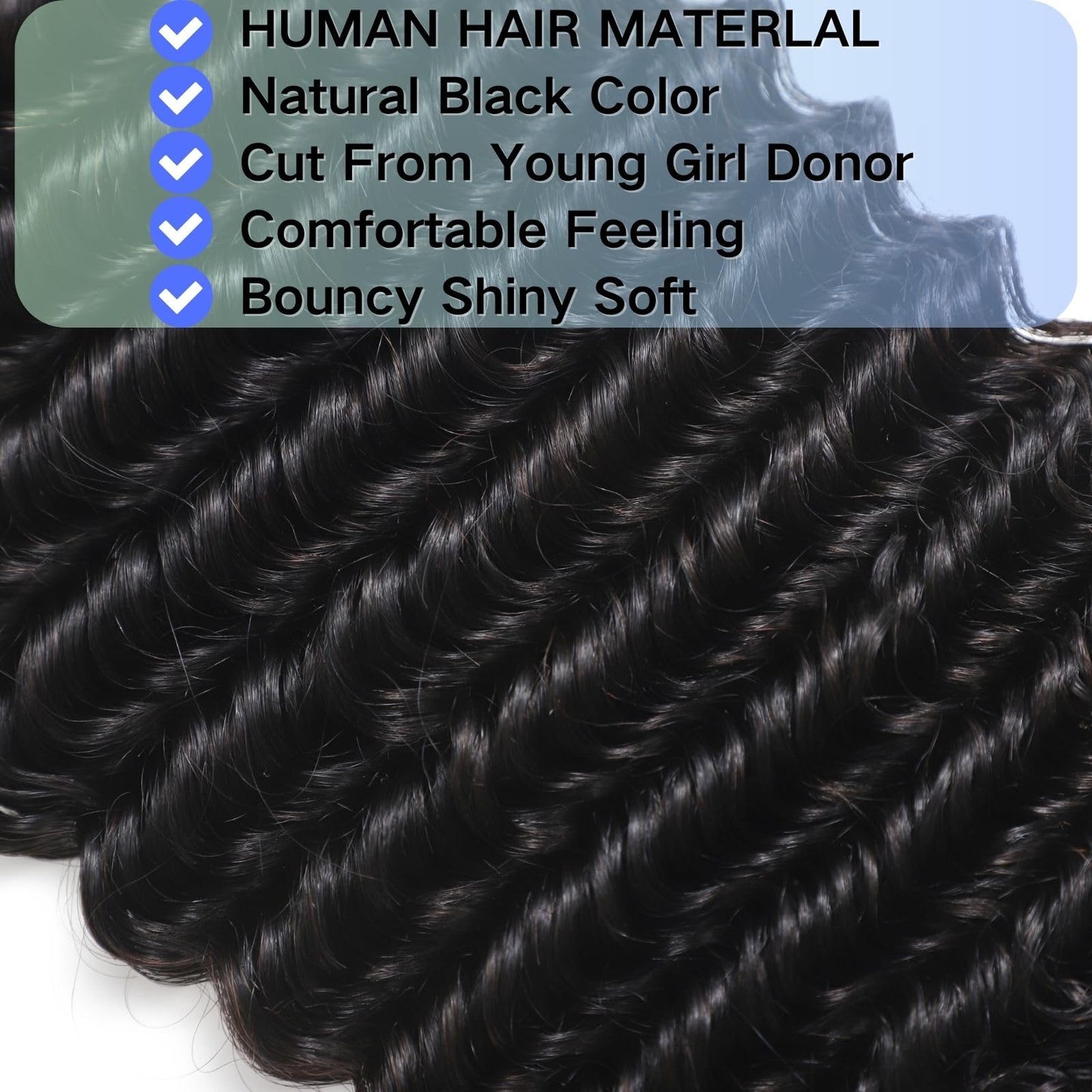 Deep Wave Human Hair Bundles 22 Inch Brazilian Deep Wave Bundles Hair 100% Unprocessed Virgin Deep Curly Human Hair Water Wave Double Weft Deep Wave Hair Bundles Natural Black