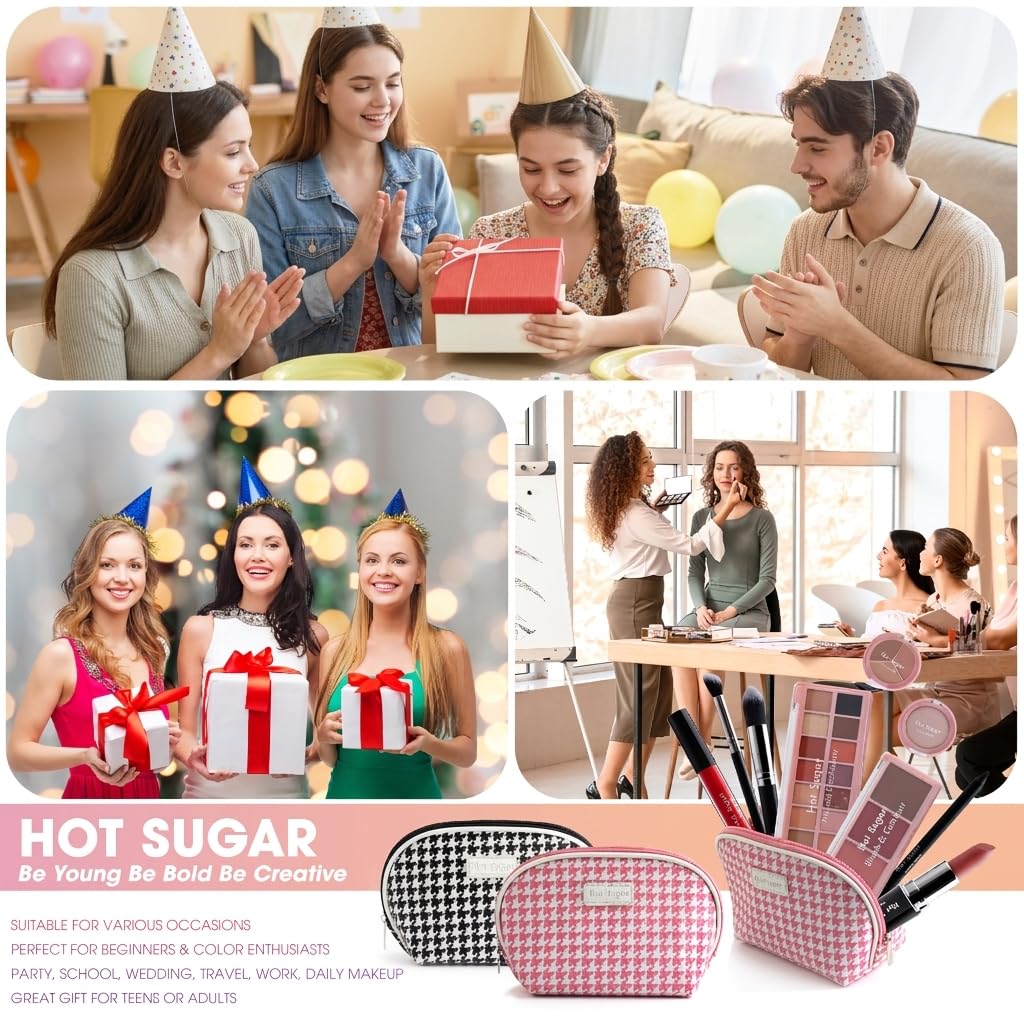 Hot Sugar All in One Makeup Kit, Makeup Set for Women, Girls Makeup Kit for Teens with Eyeshadow, Blush, Contour, Highlighter, Concealer, Lipstick, Lip Gloss, Eyeliner and Brush (Pink)