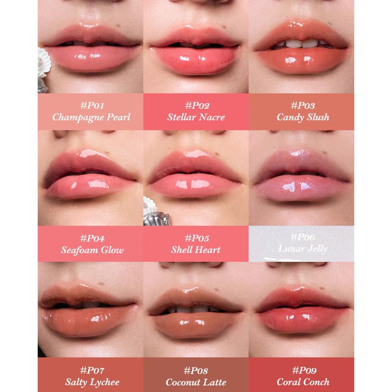 Flower Knows Shell's Jewel Nourishing Lip Glaze,Shimmery Clear Lip Gloss with Hyaluronic,Moisturizing Plumping Oil,Non-Sticky,0.16 Fl.Oz(P06 Lunar Jelly)