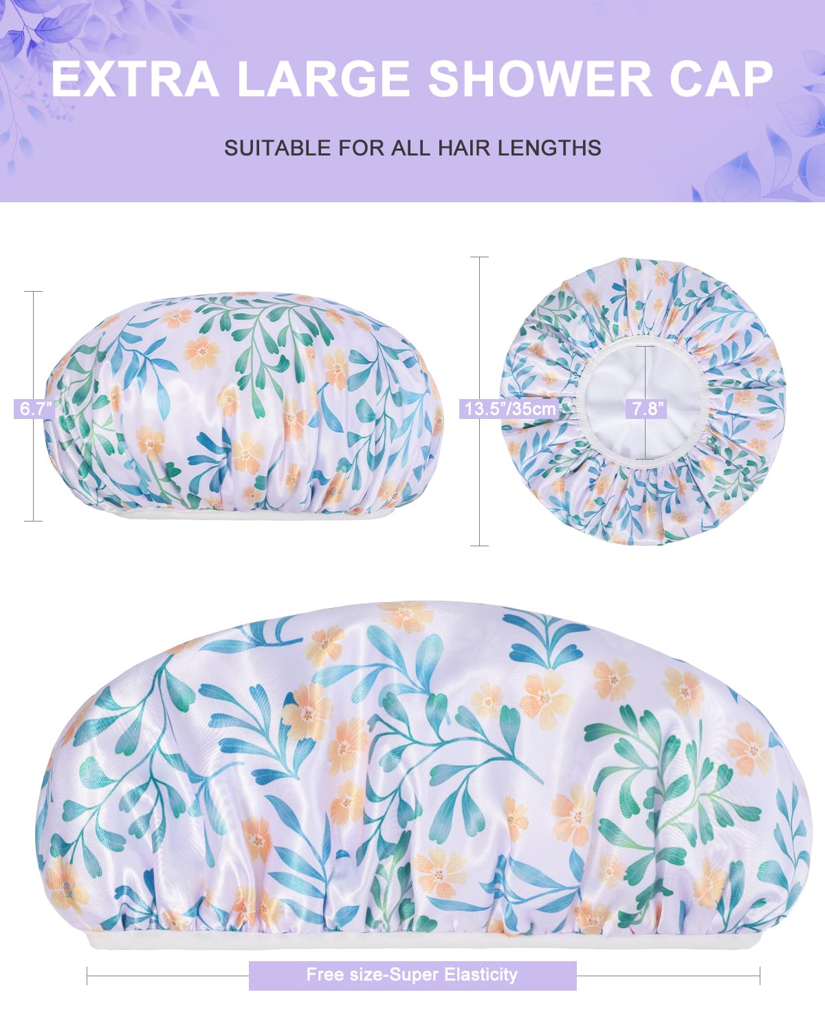 Gootty Shower Cap, Terry lined Reusable shower caps, Large Shower Cap for Women, Waterproof Hair cap Triple Layer Shower Caps for Long Thick Hair