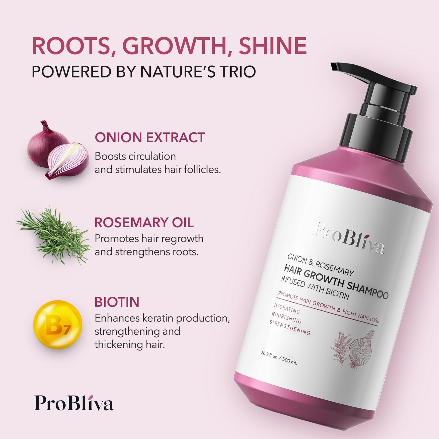 Onion & Rosemary Hair Growth Shampoo: Biotin Infused Shampoo for Hair Loss and Thinning Hair - Promotes Healthier, Thicker and Stronger Hair for Women and Men - 16.9 oz