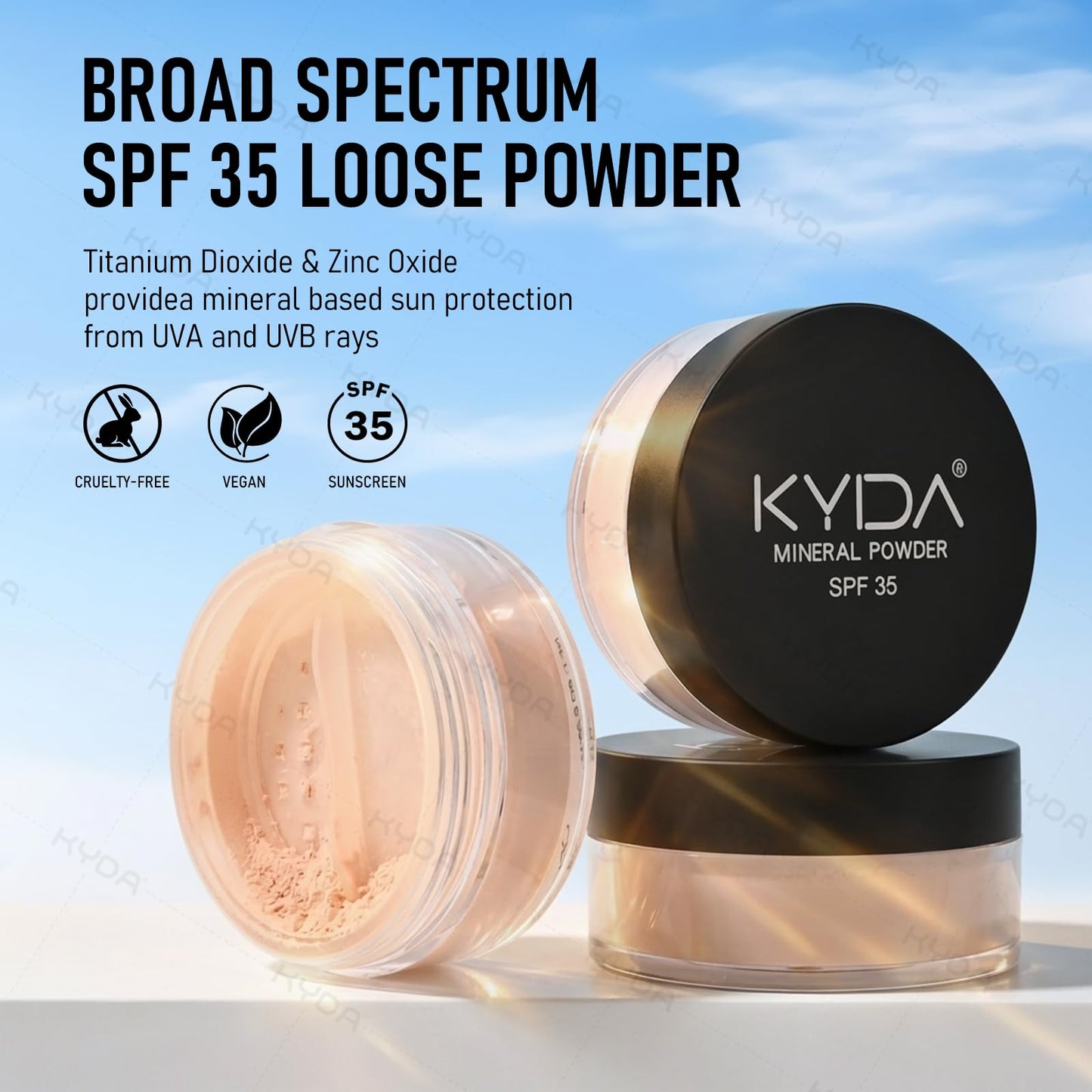 KYDA Mineral Loose Powder SPF 35, Pink Loose Setting Powder, Buildable Sheer Coverage, Weightless Oil Free, Blurring Finishing, Extend Base Makeup, 0.28 oz, Light Pink