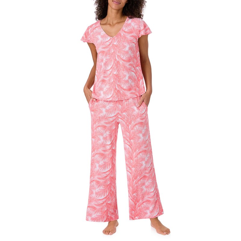 Tommy Bahama - Women's Pajama Set, Short Sleeve T Shirt with Cropped Pants for Sleep or Lounge (Coral Palms, Small)