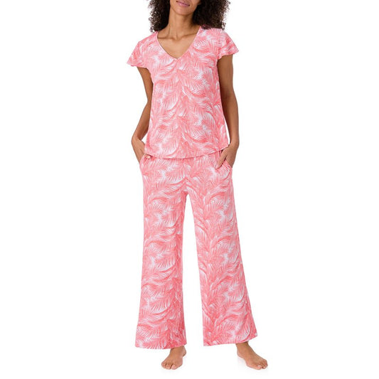 Tommy Bahama - Women's Pajama Set, Short Sleeve T Shirt with Cropped Pants for Sleep or Lounge (Coral Palms, Small)