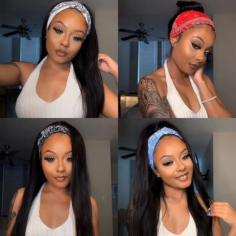 Headband Wig - Straight Human Hair for Black Women | 12-Inch Brazilian Virgin Hair, Glueless Design