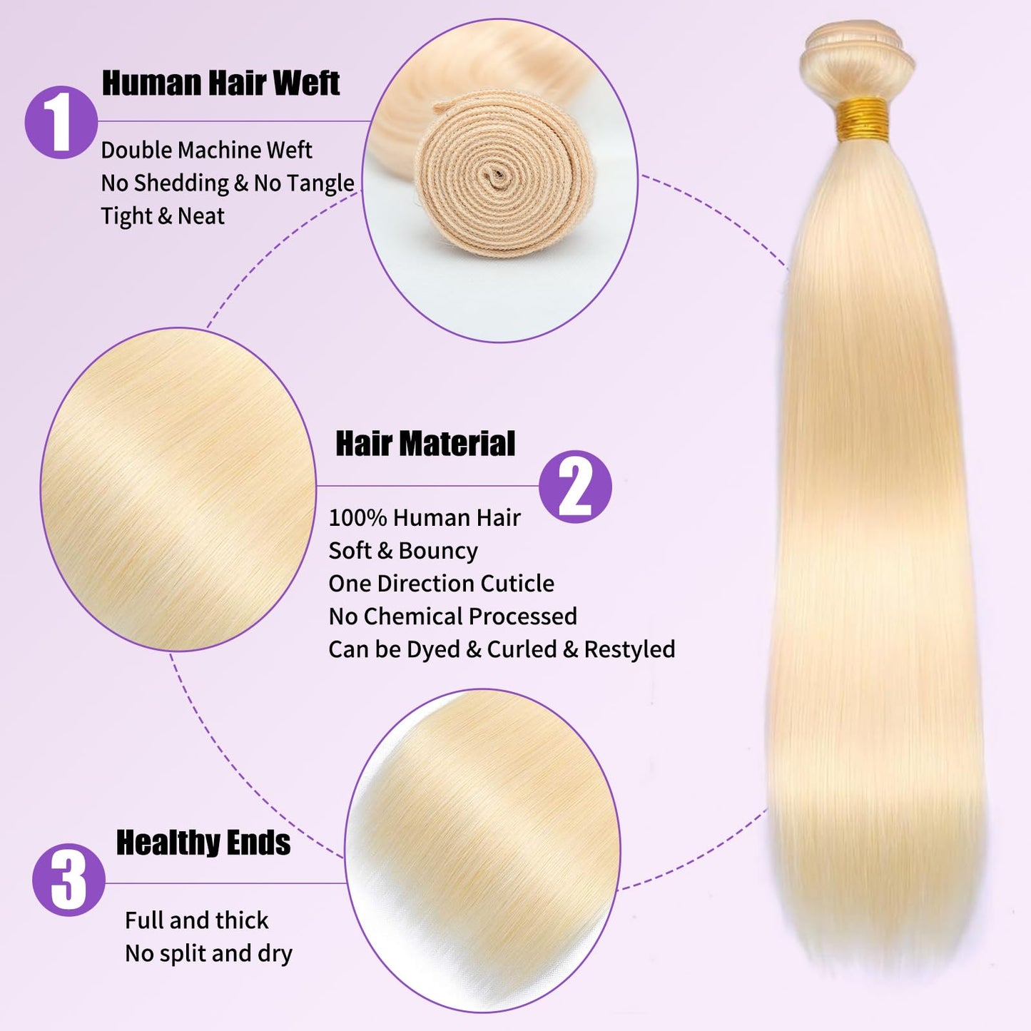 613 Bundles Human Hair 16 Inch Straight Blonde Bundles Human Hair 100% Unprocessed 12A Grade Brazilian Virgin Raw Hair Quick Weave 1 Bundles Hair Extensions for Women