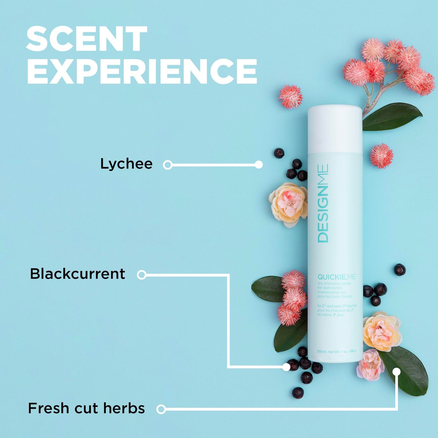 Design.Me QUICKIE.ME Dry Shampoo For Dark Tones | Instantly Refreshes, Absorbs Oils | Root-Lifting Formula with Rice Starch | Residue-Free Waterless Spray for Brown, Black, Dark & Red Hair