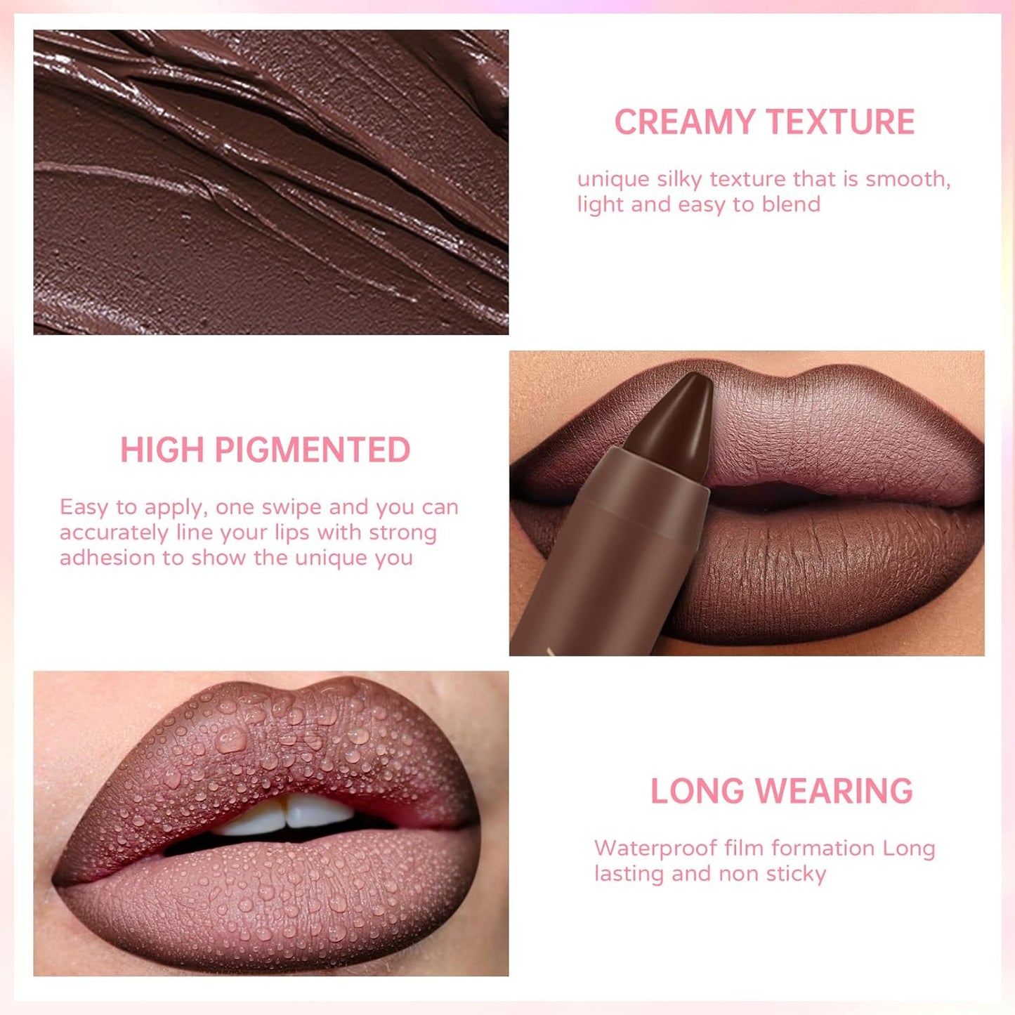 Nourishing Glowing Lip Oil & Ombre Lip Liner Set - Moisturizing Rose Pink Lip Tint Crayon Combo for Women
