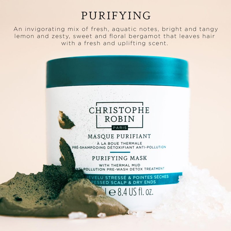 Christophe Robin Purifying Scalp Scrub with Sea Salt – Deep-Cleansing Detox Treatment for Oily Roots & Sensitive Scalps, Removes Build-Up & Soothes Irritation – 75ml