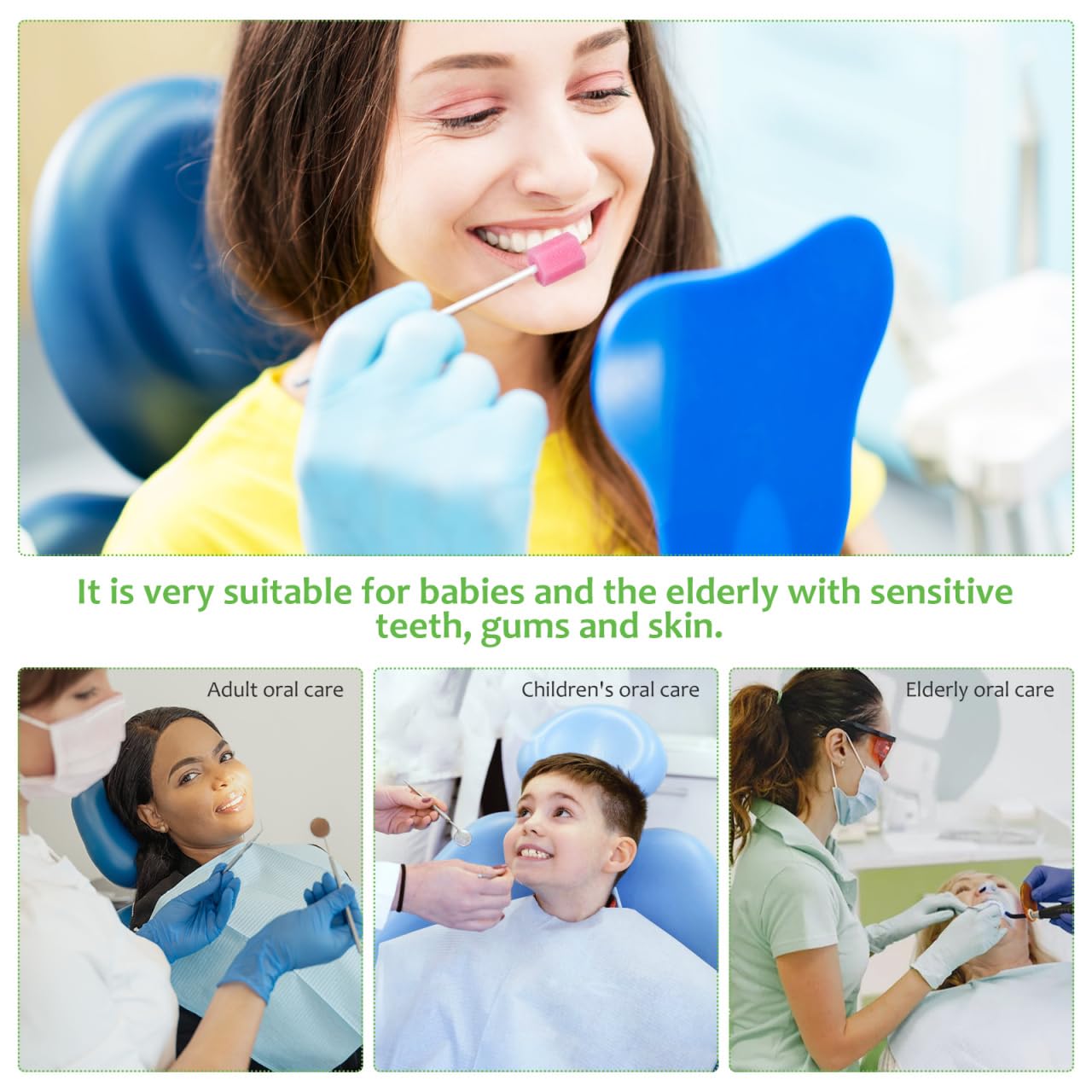 Healvian 250 Count Disposable Oral Care Sponge Swabs Hexagon Design 5.11 Inch Mouth Swabs for Teeth and Gum Cleaning Suitable for Adults and Kids
